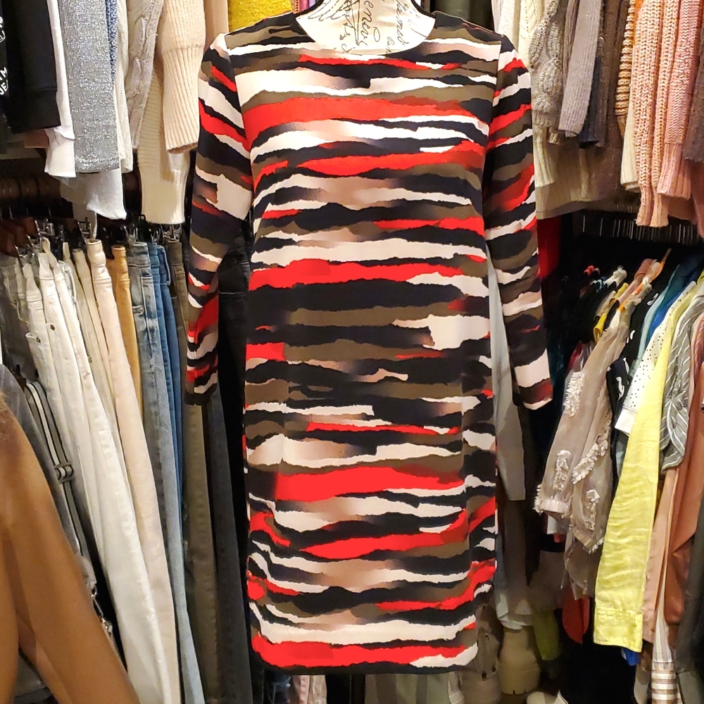 H&M abstract print mini shift dress, size 8